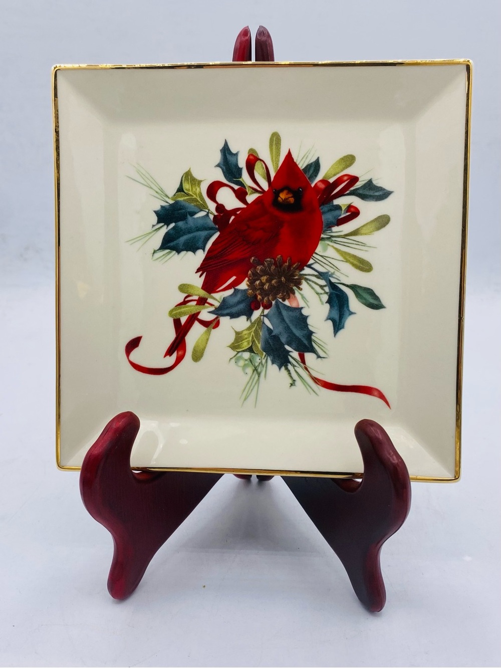 Lenox Holiday Winter Greeting Cardinal 6” Square Trinket Candy Dish Christmas